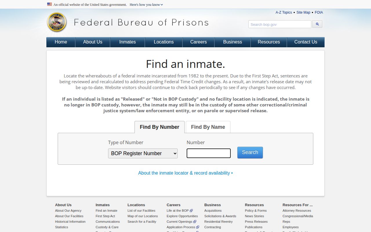 Federal BOP lookup for a released inmate near Monroe County