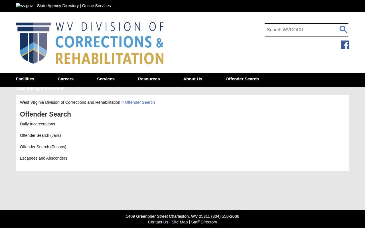 WVDCR gateway for Monroe County released inmate and custody searches